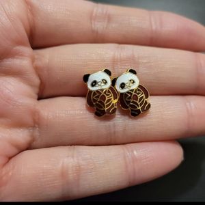 Vintage Cloisonne Small Enamel Red Panda Earring Studs